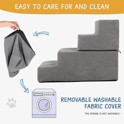 Dog Stairs for Small Dog, 4-Step Dog Steps for High Beds and Couch, Non-Slip Pet Stairs for Small Dogs and Cats,Dog Bed Stairs, Grey, 3/4/5 Steps