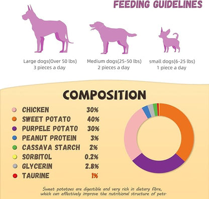 Dog Treats Double Sweet Potato & Chicken Wraps, Healthy Chicken Jerky Dog Chews High Protein Low Fat, Chewy Training Snacks for Small Medium Large Dogs, 12-15 Counts