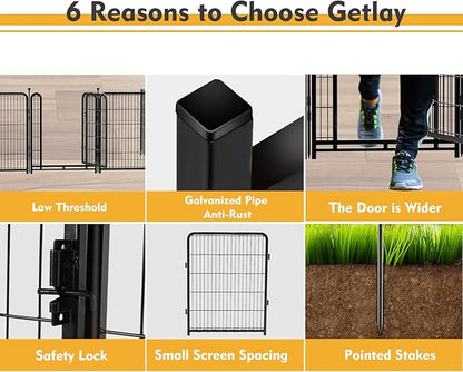 Dog Playpen 48 inch(H) 8 Panels Total 17.7 Ft(L) Dog Fence Outdoor for Yard. Wide Door Low Thresholdï¼_etal Dog Pen Heavy Duty Pet Puppy Exercise Pen for Rv Camping Garden Yard