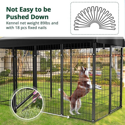 Dog Kennel Outside with Roof, 8'x6'x4' Outdoor Dog Kennels for Large Dogs, Heavty Duty Welded Dog Crate Playpen with UV-Resistant Waterproof Cover