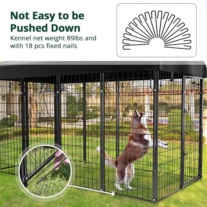 Dog Kennel Outside with Roof, 8'x6'x4' Outdoor Dog Kennels for Large Dogs, Heavty Duty Welded Dog Crate Playpen with UV-Resistant Waterproof Cover