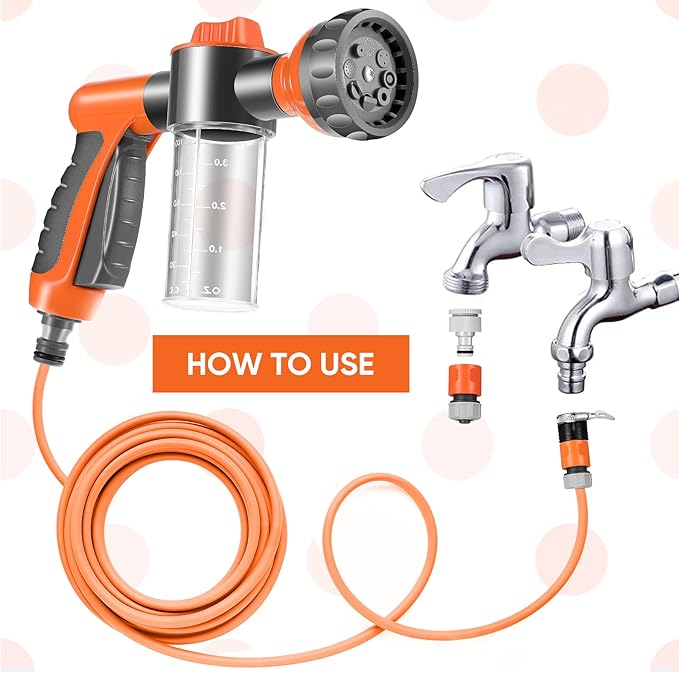 6 Pieces Dog Wash Hose Attachment with Soap Dispenser Pet Bathing Tool Set Dog Comb Brush for Pet Washing(9.4 x 2.7 x 6.7 Inch,Orange)