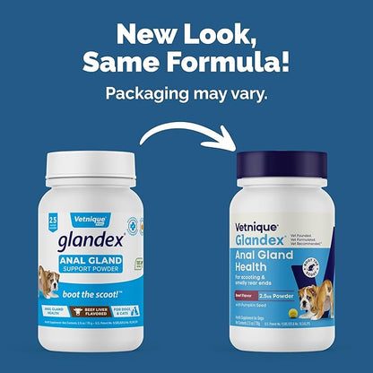 Vetnique Glandex Dog Fiber Supplement Powder Anal Gland Health with Pumpkin, Digestive Enzymes & Probiotics, Vet Recommended (Regular or Advanced Strength) - Boot The Scoot (2.5oz Powder, Beef Liver)