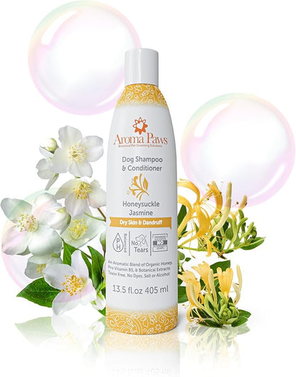 Dog Shampoo and Conditioner - Aromatic Tearless Shampoo for Cleansing, Grooming, and Conditioning - Moisturizing Shampoo for Dogs and Puppies - Honeysuckle Jasmine 13.5 oz