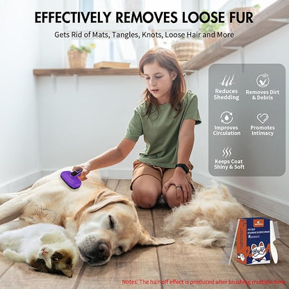 3 PCS Dog Grooming Brush Kit  Self Cleaning Slicker Brush for Shedding Short & Long Haired Dogs & Cats. Removes Loose Fur, Undercoat, Mats, Tangles for Small, Medium & Large Pets. Purple