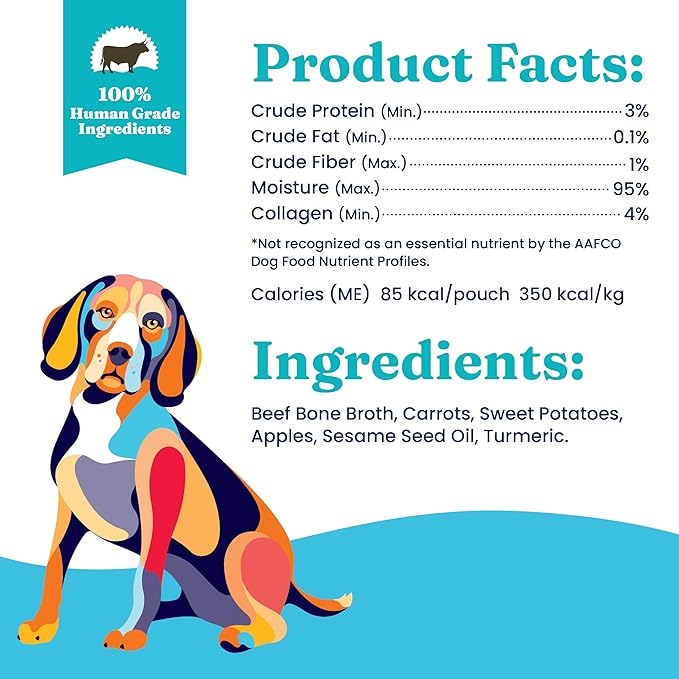 Solid Gold Beef Bone Broth for Dogs - Grain Free Dog Food Topper Rich in Collagen and Superfoods - Nutrient Dense Dog Gravy Topper for Dry Food - Promotes Gut Health and Hydration - 12 Pack
