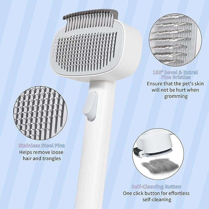 2-in-1 Dogs Self Cleaning Slicker Brush, Cat Undercoat Rake,Shedding Grooming Tool Planet Hair Removal Comb for Long Short Hair Breeds