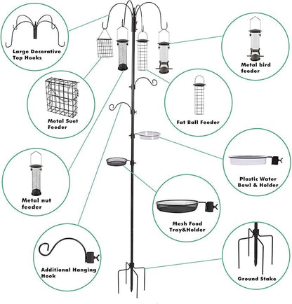 Bird Feeding Station Kit Pole Wild Bird Feeder Hanging Planter Hanger Multi Feeder Hanging with Metal Suet Feeder Bird Bath for Attracting Wild Birds