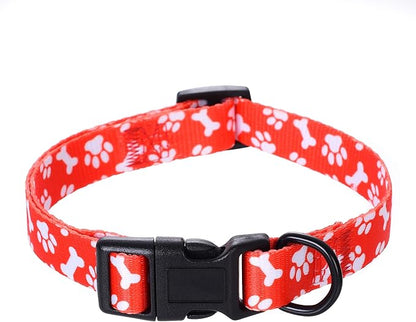 Mile High Life Dog Collar | Cute Puppy Collars | Lightweight Girl Dog Collar | Soft Boy Dog Collars | w Paws Bones Mustache Pattern (Red, Large)