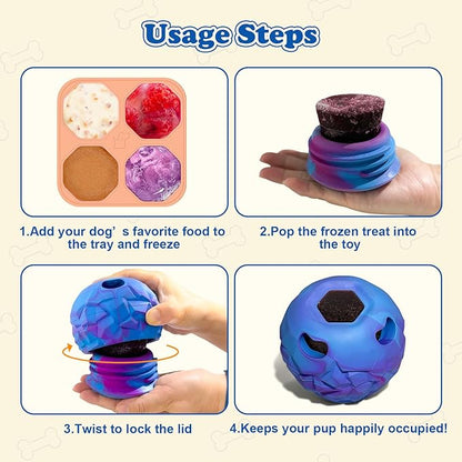 5-in-1 Dog Enrichment Toy  Bite & Brush Freeze Ball, Large Dog Toys, Interactive Chew Toy for Large Aggressive Chewers (25-85 lbs), Freezable Bone for Dogs, Homemade Treat Dispenser, Easy to Clean