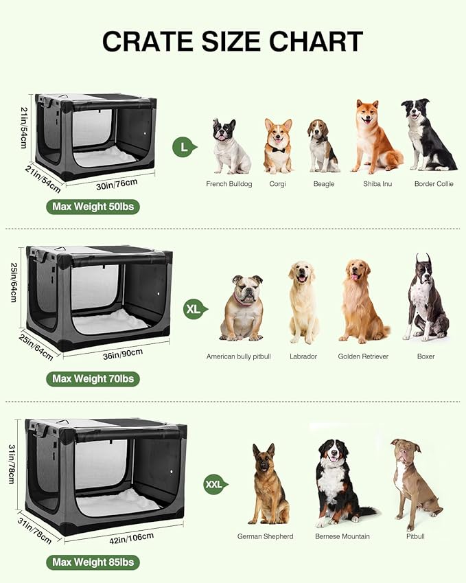 36 Inch Collapsible Travel Dog Crate for Medium Large Dogs, Portable Dog Crate 4-Door Foldable Soft Kennel with Chew-Proof Mesh Windows for Indoor & Outdoor Travel,with Storage Bag,Grey