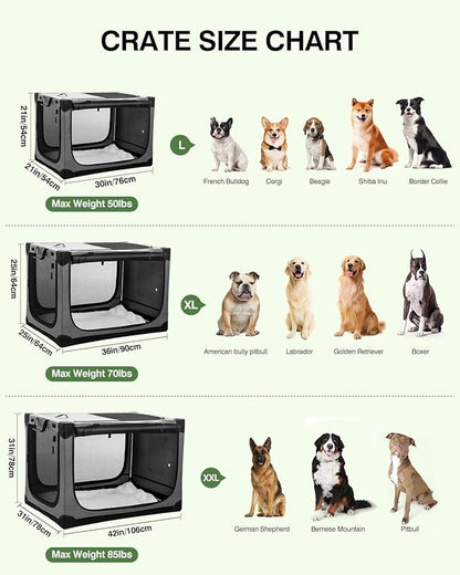 36 Inch Collapsible Travel Dog Crate for Medium Large Dogs, Portable Dog Crate 4-Door Foldable Soft Kennel with Chew-Proof Mesh Windows for Indoor & Outdoor Travel,with Storage Bag,Grey