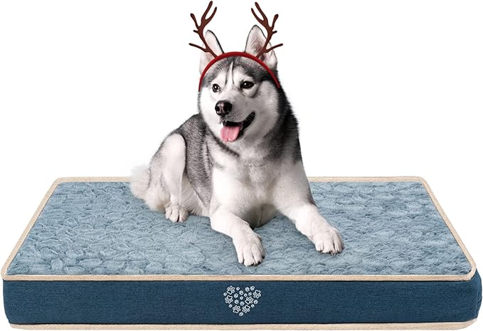 VANKEAN Waterproof Dog Crate Pad Bed Mat Reversible (Cool & Warm), Removable Washable Cover & Waterproof Inner Lining, Pet Crate Mattress for Cats and Dogs, Joint Relief Dog Bed for Crate, Navy/Grey