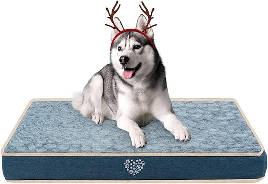 VANKEAN Waterproof Dog Crate Pad Bed Mat Reversible (Cool & Warm), Removable Washable Cover & Waterproof Inner Lining, Pet Crate Mattress for Cats and Dogs, Joint Relief Dog Bed for Crate, Navy/Grey