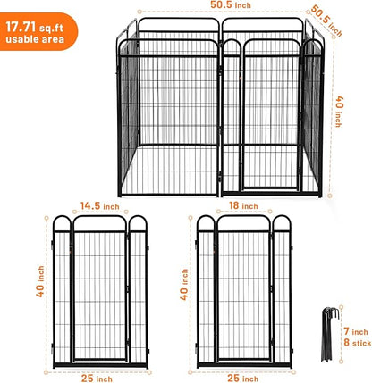 Dog Play Pen Indoors - 8 Panels 40" Playpens Indoor Safety Design Without Stakes, Threshold Free Door Ease to Access, Portable Fence Ground Anchors for Outdoor, Yard and RV Camping