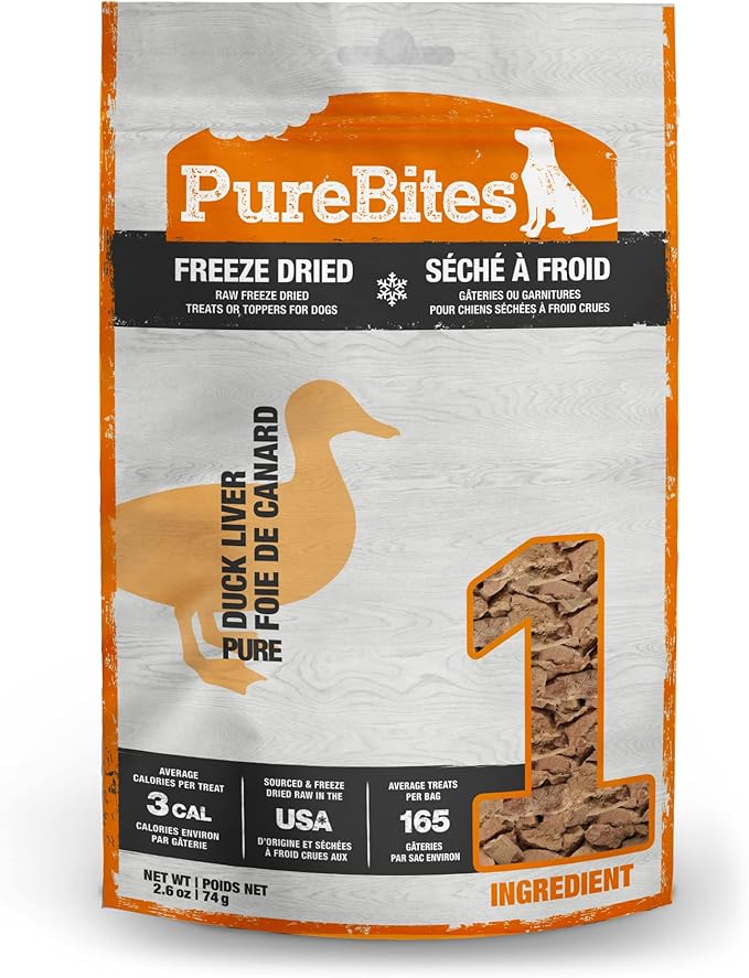 PureBites Duck Freeze Dried Dog Treats, 1 Ingredient, Made in USA, 2.61oz