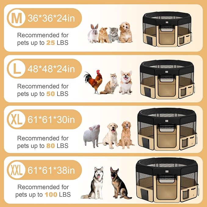 48" Indoor Outdoor Pet Playpen Cage. Best Exercise Kennel for Your Dog, Cat,Kitten, Rabbit, Puppy, Hamster or Guinea Pig. Portable Pen with Carry Bag for Easy Travel (48"x48"x24"H, Black)