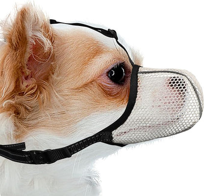 Dog Muzzle, Breathable Soft Muzzle for Extra Small Dogs to Anti & Prevent Barking Biting Chewing, Reflective & Adjustable Basket Muzzle with Air Mesh for Dachshund Beige XS