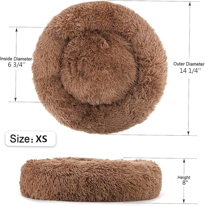 NOYAL Calming Donut Dog Bed for Small to Medium Dogs & Cats - Plush Faux Fur Anti-Anxiety Pet Bed with Machine Washable Cover & Non-Slip Base