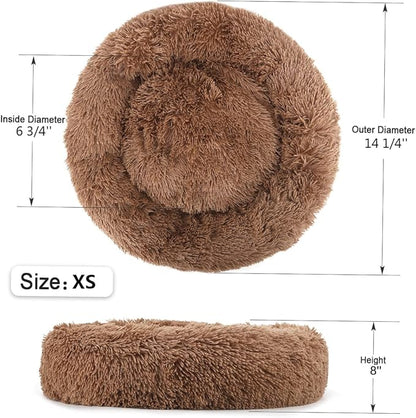 NOYAL Calming Donut Dog Bed for Small to Medium Dogs & Cats - Plush Faux Fur Anti-Anxiety Pet Bed with Machine Washable Cover & Non-Slip Base