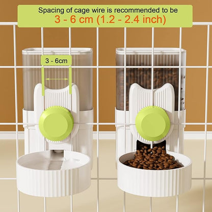 Rabbit Feeder for Cage,Hanging Automatic Cat Feeder and Water Dispenser,Ferret Cage Accessories,Food Water Bowl for Cats Rabbit Guinea Pig Cages(Cage Grid Spacing Over 1.2'')