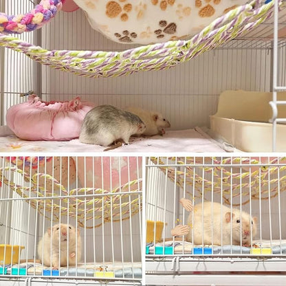2 Pcs Rat Climbing Net Toy for Cage, Bird Hemp Rope Perch Swing, Ladder Bridge Hanging Hammock, Small Animal Activity Toy for Mouse, Mice, Parrot, Bird (Random Color)