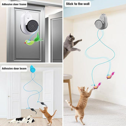 Interactive Cat Toys for Indoor Cats Automatic Electric Flying Bird Feather Cat Toy - Best Kitten & Adult Cat Enrichment Toy Stick-on Hanging Electric Kitty Toys for Bored Cats