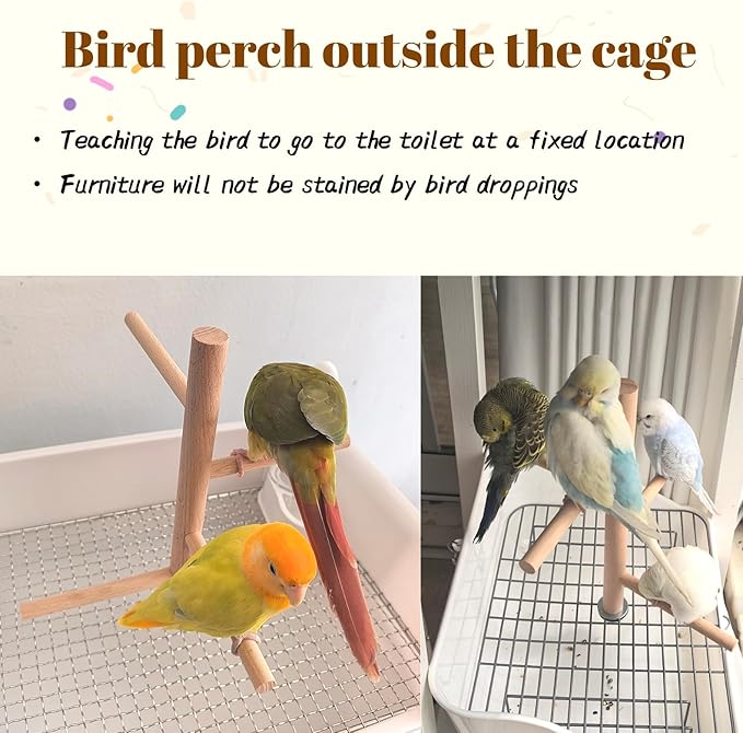 Bird Perch Stand Toy Natural Wood Parrot Perch Parakeet Cage Top Wooden Branches for Standing Toys for Small Medium Parrots Conure Budgie Lovebirds