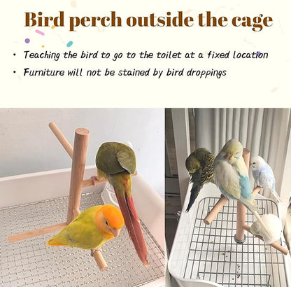 Bird Perch Stand Toy Natural Wood Parrot Perch Parakeet Cage Top Wooden Branches for Standing Toys for Small Medium Parrots Conure Budgie Lovebirds