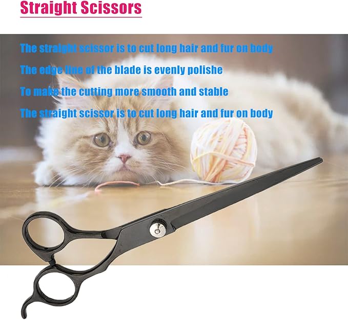 Dog Grooming Scissors Kit 7 Inch Pet Grooming Scissors Chunkers Shears for Dogs, Cats and Other Animals (Black)