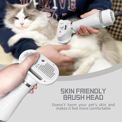 Spray Cat Brush for Shedding Pet Hair Dryer with Slicker Brush - Home Grooming Furry Portable Drying Blower for Short Straight Hair Cat - 3 in 1 Cleaning Brush for Cats and Dogs (white)