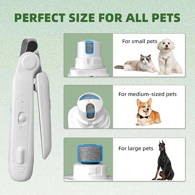 Dog Nail Clippers & Grinder 2 in 1,Electric Pet Nail Trimmer with 2 LED Light,Quiet Sharp Electric Nail Grinder Rechargeable for Large,Medium,Small Dogs & Cats