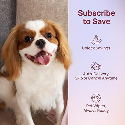 HICC PET Cleaning Deodorizing Wipes for Dogs & Cats, Vet Recommended Nourishes Smoothes Fur Pet Grooming Wipes with Fermented Coconut Oil, Hypoallergenic Dog Wipes for Paws and Butt, Face, Body