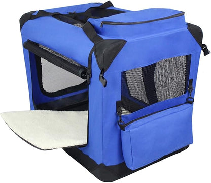 EliteField 3-Door Folding Soft Dog Crate with Carrying Bag and Fleece Bed (2 Year Warranty), Indoor & Outdoor Pet Home (30" L x 21" W x 24" H, Royal Blue)