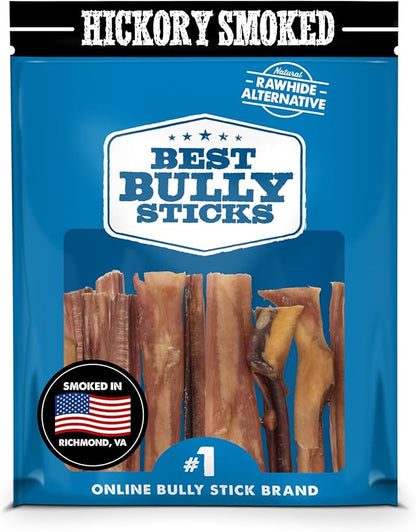 Premium Hickory Smoked 100% Natural 4 Inch Bully Sticks for Dogs - Odor Free with Smoky Aroma - No Additives, Free-Range Grass-Fed Beef, Grain-Free Rawhide-Free - Mini Bully Sticks, 10 Pack
