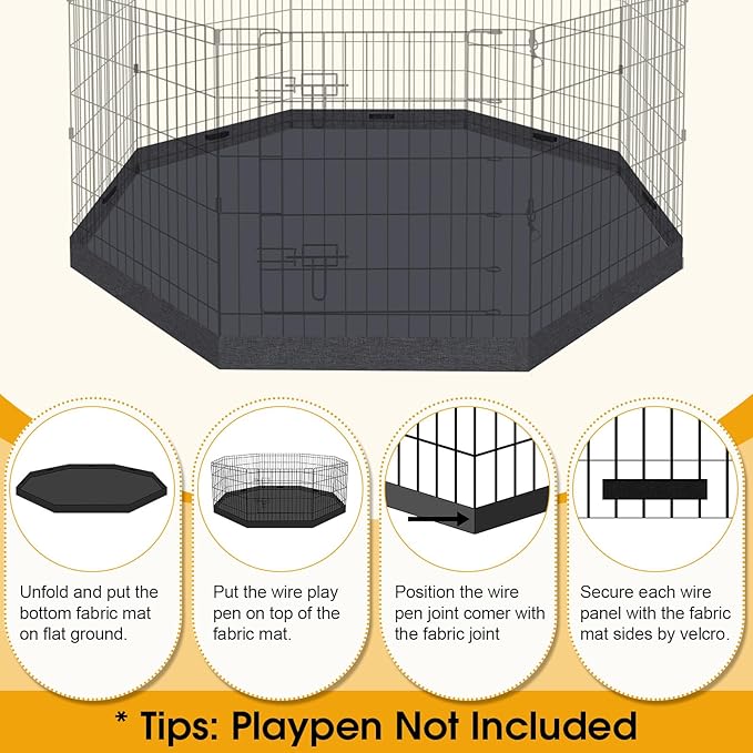 Dog Playpen Regular Octagon Metal Exercise Pet Playpen 8 Panels 24 Inch Bottom Pad Cover for Small Medium Pets Indoor Outdoor(Only Black Bottom pad Cover, Playpen Not Included)