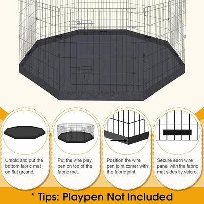 Dog Playpen Regular Octagon Metal Exercise Pet Playpen 8 Panels 24 Inch Bottom Pad Cover for Small Medium Pets Indoor Outdoor(Only Black Bottom pad Cover, Playpen Not Included)
