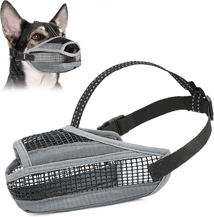 Dog Muzzle for Large Medium Small Dogs, Soft Mesh Muzzle for Dogs with Reflective Adjustable Strap, Prevent Biting Chewing and Licking, Dog Nose Open Design for Reduction Friction (Grey, L)