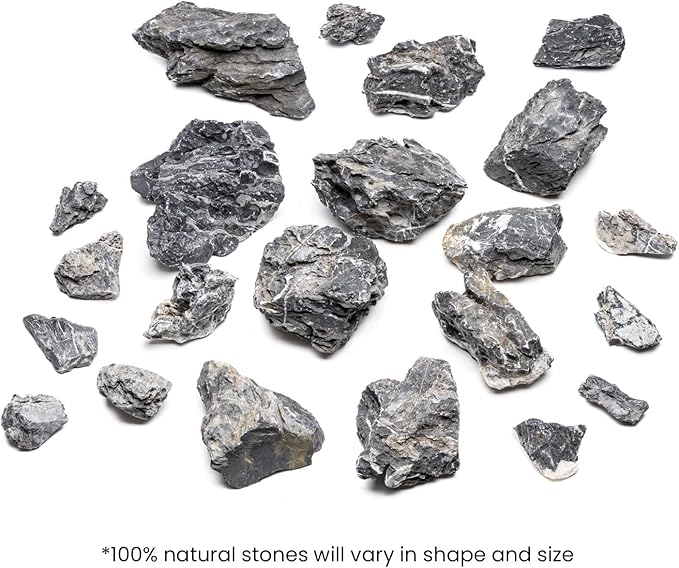 SubstrateSource Natural Stone for Aquarium, Terrarium, Paludarium, Reptile Enclosures - Set of Decorative Rocks for Landcapes, Aquascaping, Fish Tank Decor (Blue Seiryu Stone, 20 Pounds, 3-8")