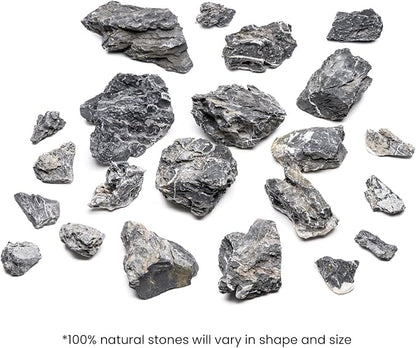 SubstrateSource Natural Stone for Aquarium, Terrarium, Paludarium, Reptile Enclosures - Set of Decorative Rocks for Landcapes, Aquascaping, Fish Tank Decor (Blue Seiryu Stone, 20 Pounds, 3-8")