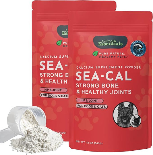 Animal Essentials Sea-Cal - Pure Seaweed Calcium Powder for Dogs with Magnesium, Joint Supplement for Dogs & Cats for Healthy Bones & Teeth, Joint Health, Icelandic Seaweed Calcium - 12 oz (Pack of 2)