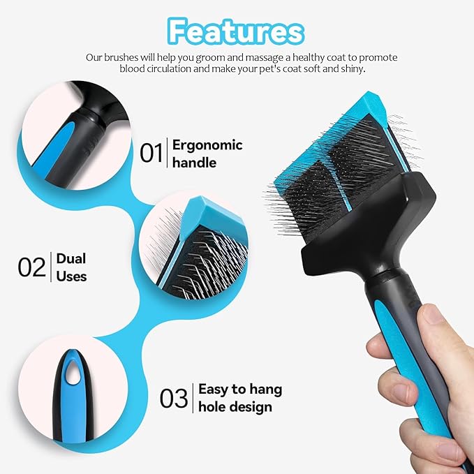 Dog Slicker Brush for Medium to Long Haired Breeds - Flexible Head - Suitable for Dogs and Cats