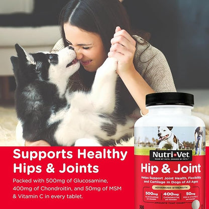 Nutri-Vet Advanced Strength Hip & Joint Supplement for Dogs, Puppy Supplements, Dog Joint Supplement, Contains 500mg of Glucosamine, 400mg of Chondroitin, 50mg of MSM, Puppy Essentials, 300 Tablets