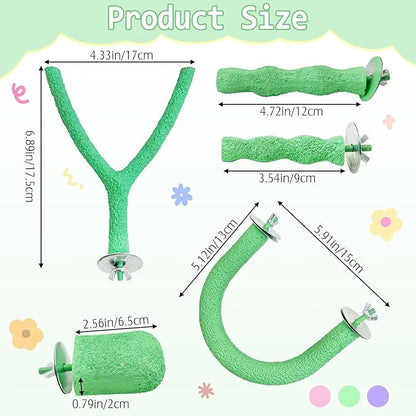 PINVNBY 5 Pack Bird Perch Resin Bird Beak Grinding Stone Parrot Cage Stand Platform Foot Claws Trimmer Chew Toy Cage Accessories for Budgie Cockatiel Conure Lovebird Finch (Green)
