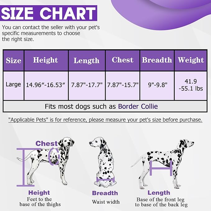 Dog Wheelchair for Back Legs Large Dog Carts with Wheels Adjustable Wheelchair for Dogs with Disabled Hind Legs Walking, with 4PCS Rear Leg Protection Pads (L)