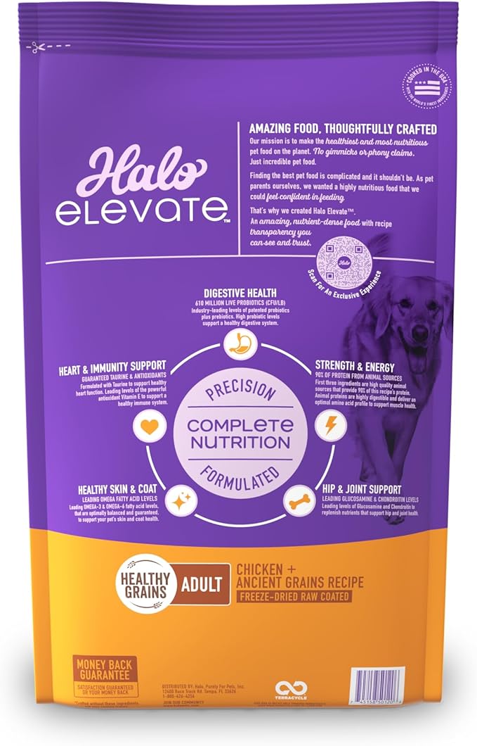 Halo Elevate Dry Dog Food, Healthy Grains Chicken Recipe, 20lb