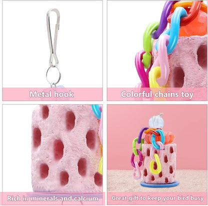 Wontee Bird Calcium Grinding Chewing Toys Bird Perch Stand for Cockatiels Conures Quaker Senegal Parrot, 2 Packs