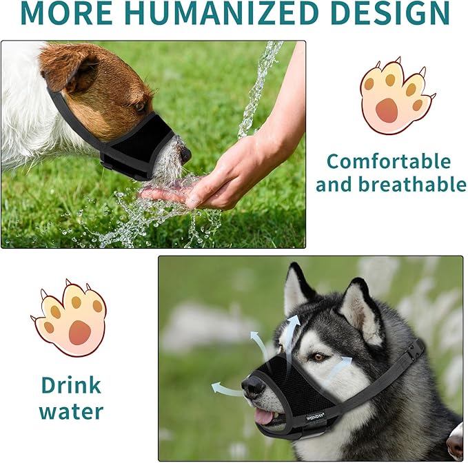 Dog Muzzle for Small Medium Large Dogs, Dog Muzzles for Biting Barking and Chewing Puppy Muzzle Nylon Soft Mesh Breathable Adjustable Loop Muzzle Anti-Dropping (M, Black)