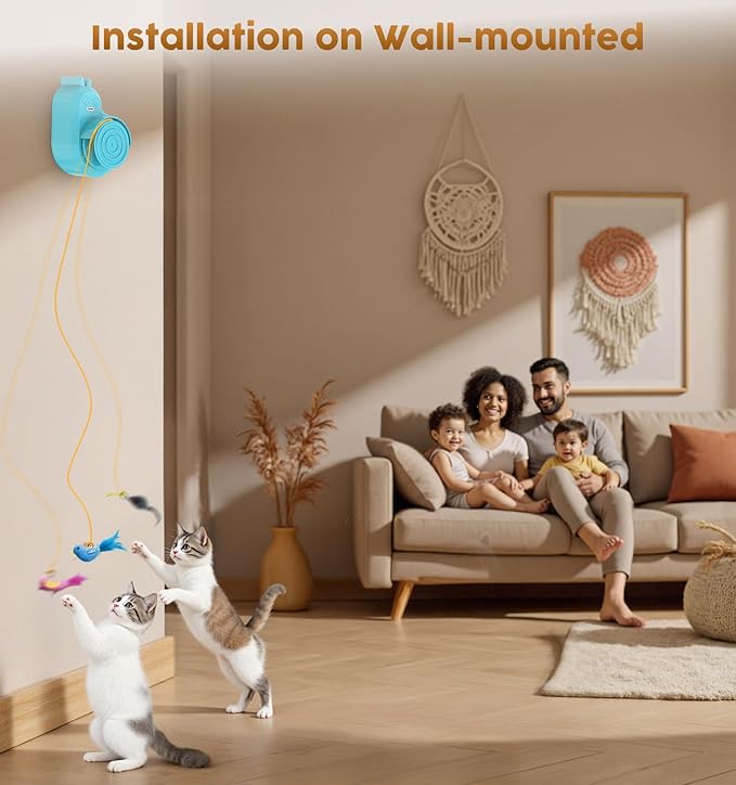 Interactive Cat Toys for Indoor Cats - Automatic Flying Bird & Mouse Wand Enrichment Toy, Hands-Free or Handheld USB-Rechargeable Safe Play Chase Exercise for Bored Kittens and Adult Cats