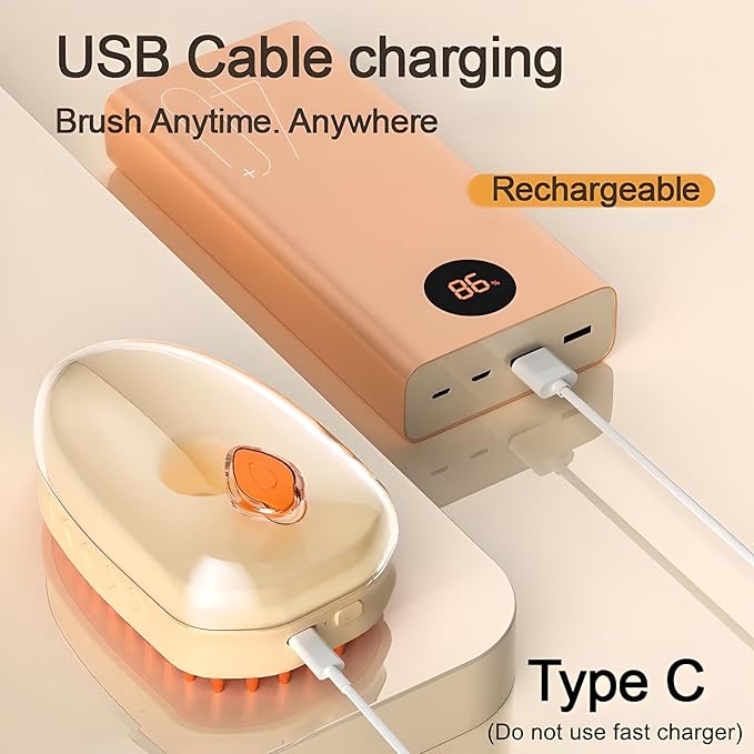 4-in-1 Pet Steam Brush: Deshedding, Vibrating, LED Lights, Steaming, and Massaging Grooming Tool for Cats, Dogs, and Small Animals, Bisque